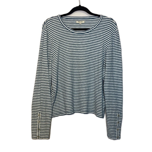 Madewell Tops - Madewell Blue White Striped Crewneck Long Sleeve Top Size 2X
